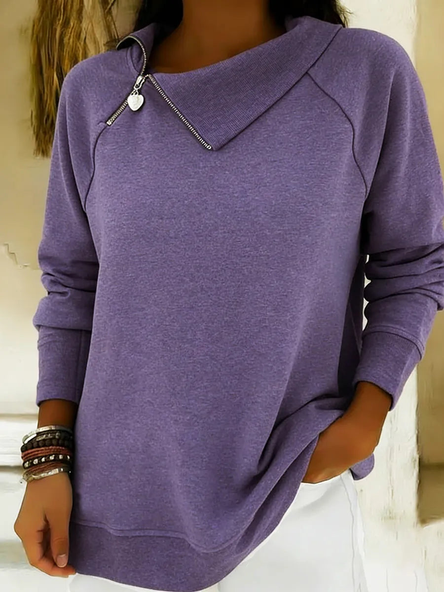 Casual Retro-style Collared Zip-up Sweatshirt