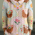 womens-cute-floral-chick-art-print-casual-peter-pan-collar-3-4-sleeve-sweater