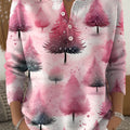 Women's Christmas Tree Art Print Buttoned Cardigan Sweater