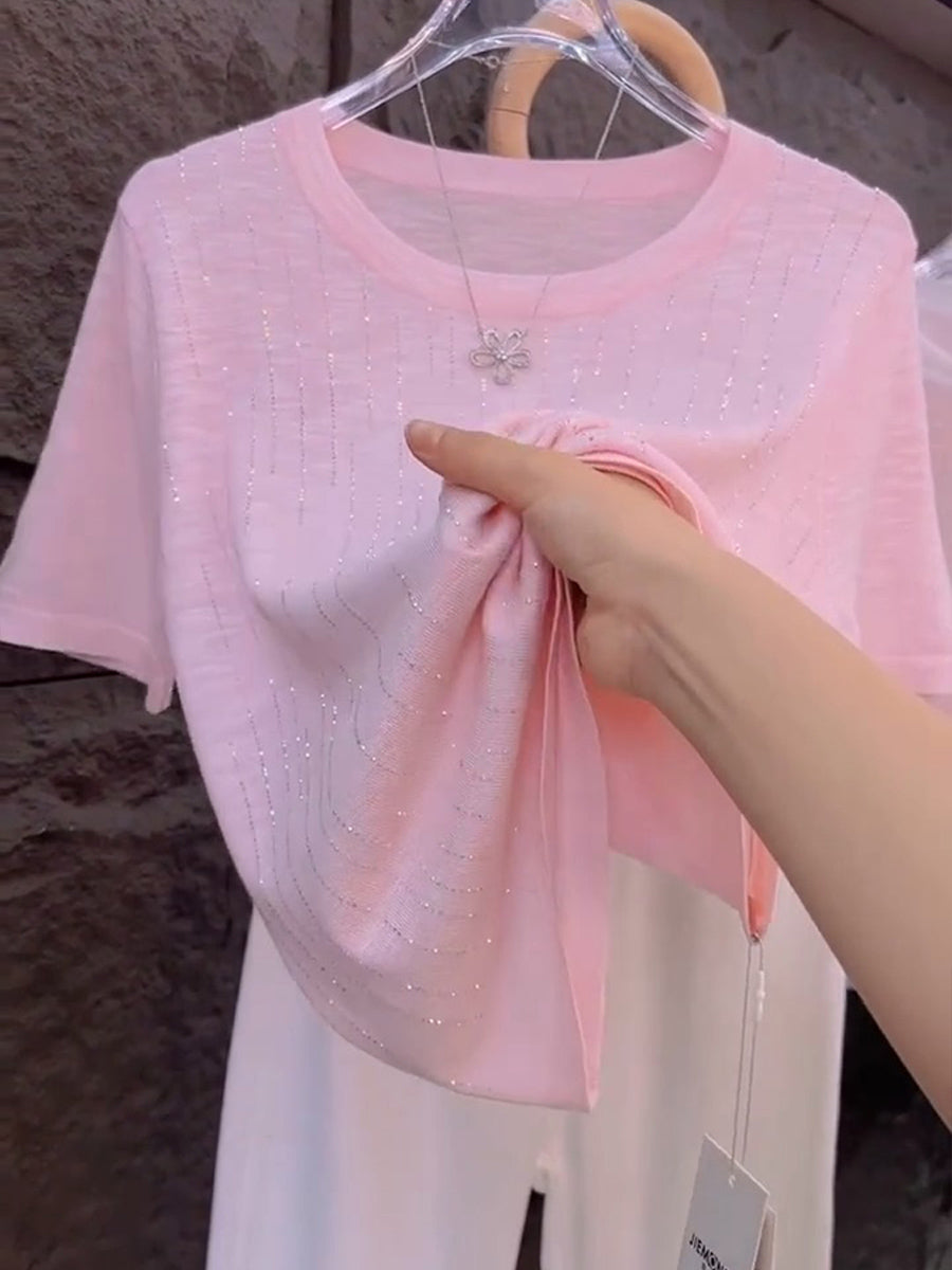 casual-crew-neck-short-sleeve-knitted-rhinestone-sweater