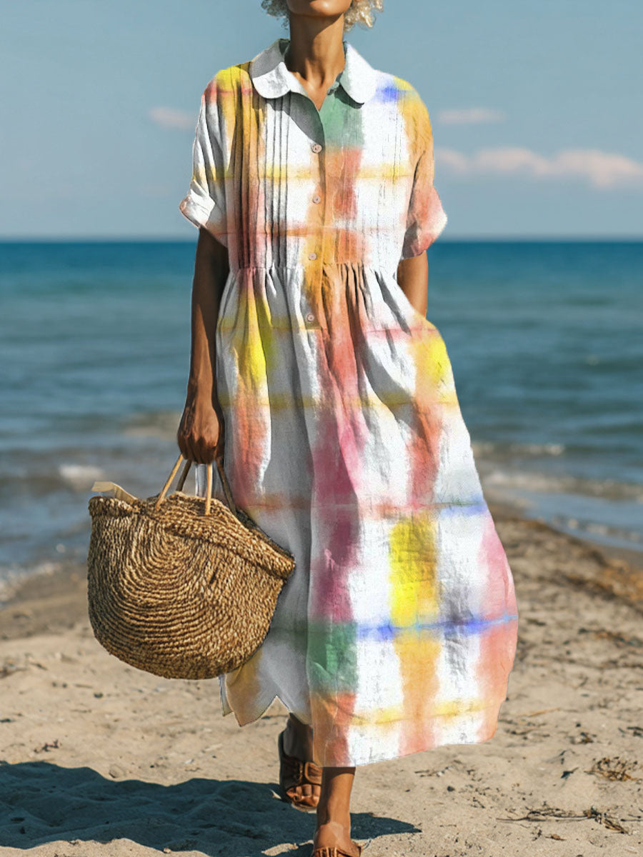 Women's Colorful Large Plaid Art Print Dress