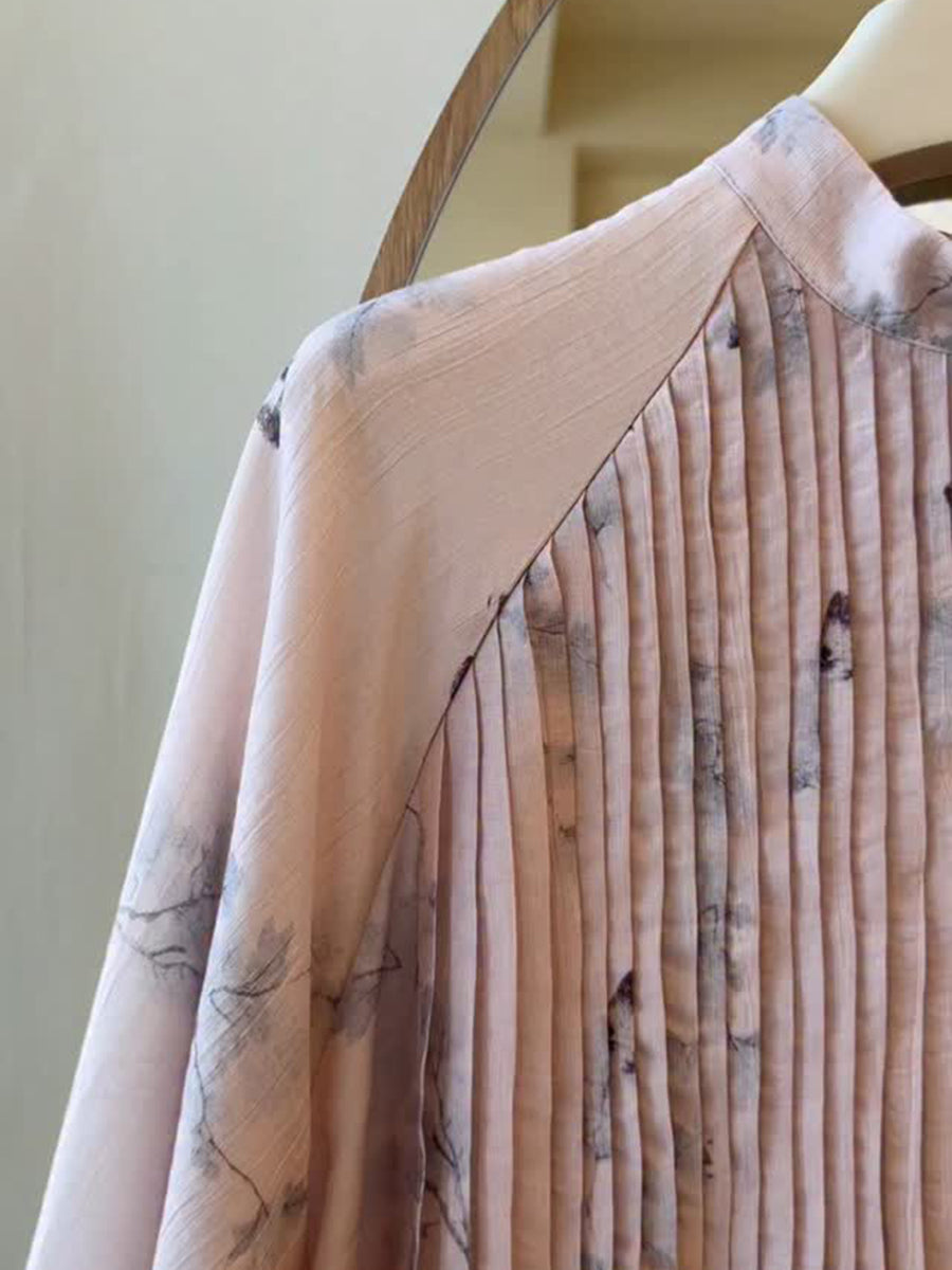 Flowy Accordion-pleated Floral-print Dress