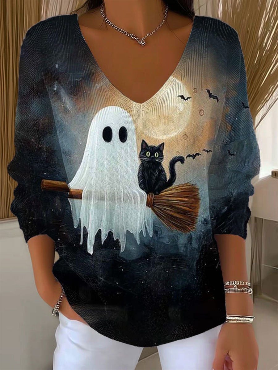 womens-vintage-ghost-art-print-casual-pullover-sweater-sp71
