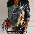 Women's Vintage Abstract Figure Pattern Art Print Casual Cotton Shirt