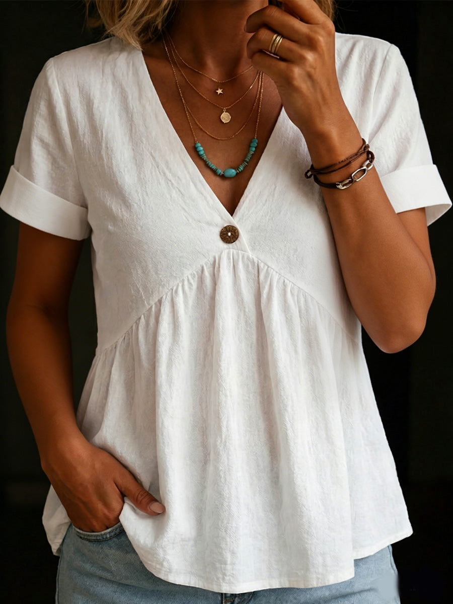 Women's V-neck Short-sleeved Cotton Top