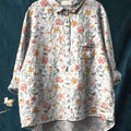 Sweet Watercolor Floral Repeat Pattern Printed Women's Casual Cotton And Linen Shirt