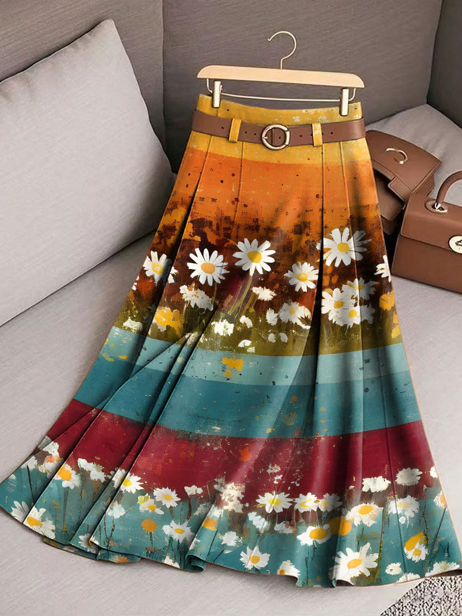 Women's Retro Flowers Pattern Casual Print Cotton Skirt