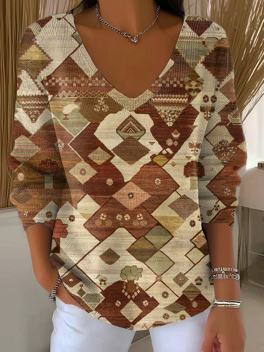 womens-vintage-abstract-rhombus-geometric-painting-art-print-casual-pullover-sweater-u1yj