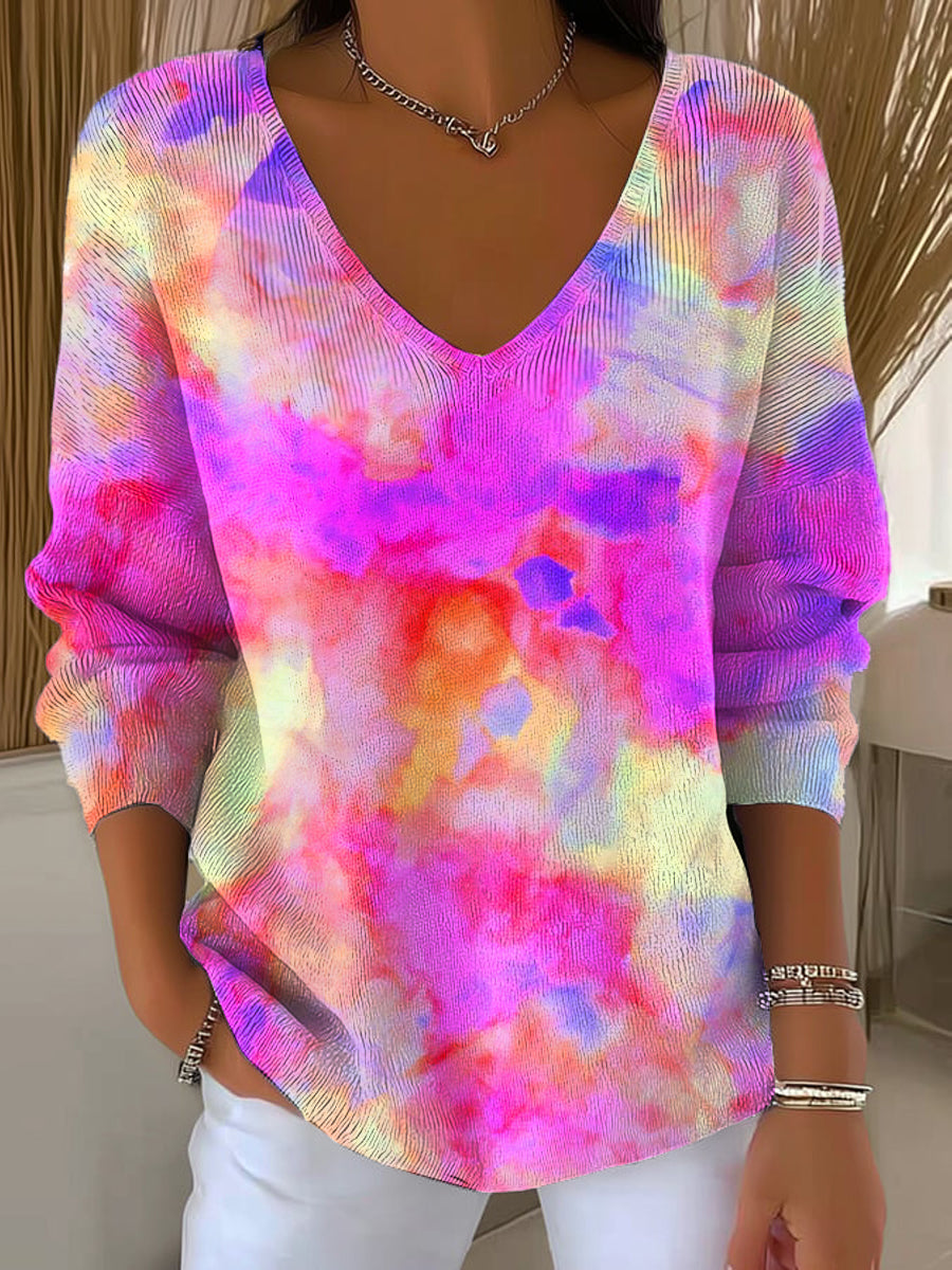 Women's Beautiful Abstract Bright Floral Painting Art Print Casual Pullover Sweater