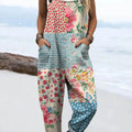 Women's Vintage Floral Patchwork Print Casual 100% Cotton Wide Leg Jumpsuit