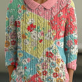 womens-vintage-floral-splicing-art-print-casual-peter-pan-collar-3-4-sleeve-sweater