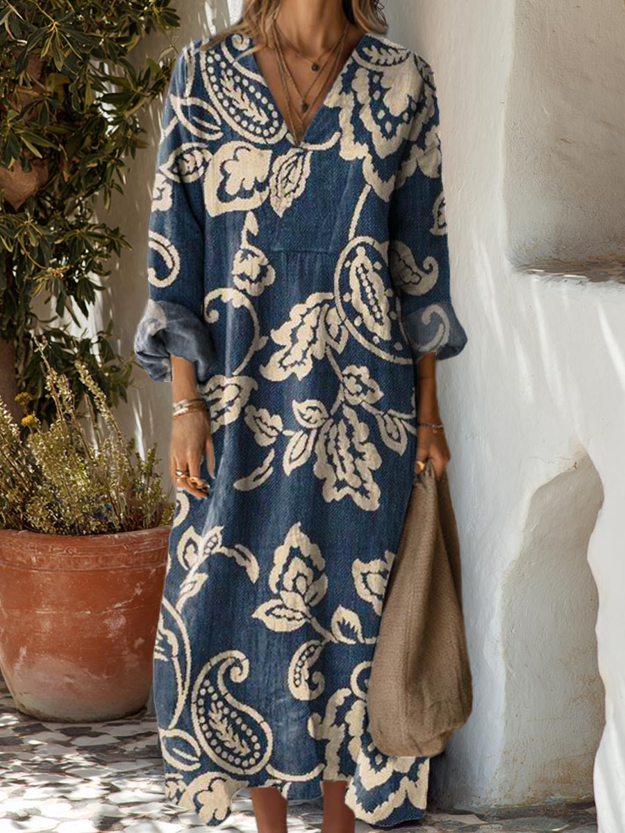 Women's Vintage Floral Art Print Cotton Dress