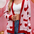 Women's Heart-patterned Print V-neck Long-sleeved Casual Loose-fitting Knitted Cardigan