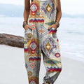Women's Vintage Ethnic Pattern Art Print Casual 100% Cotton Wide Leg Jumpsuit
