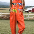Women's Lovely Cow Art Print Casual 100% Cotton Wide Leg Jumpsuit