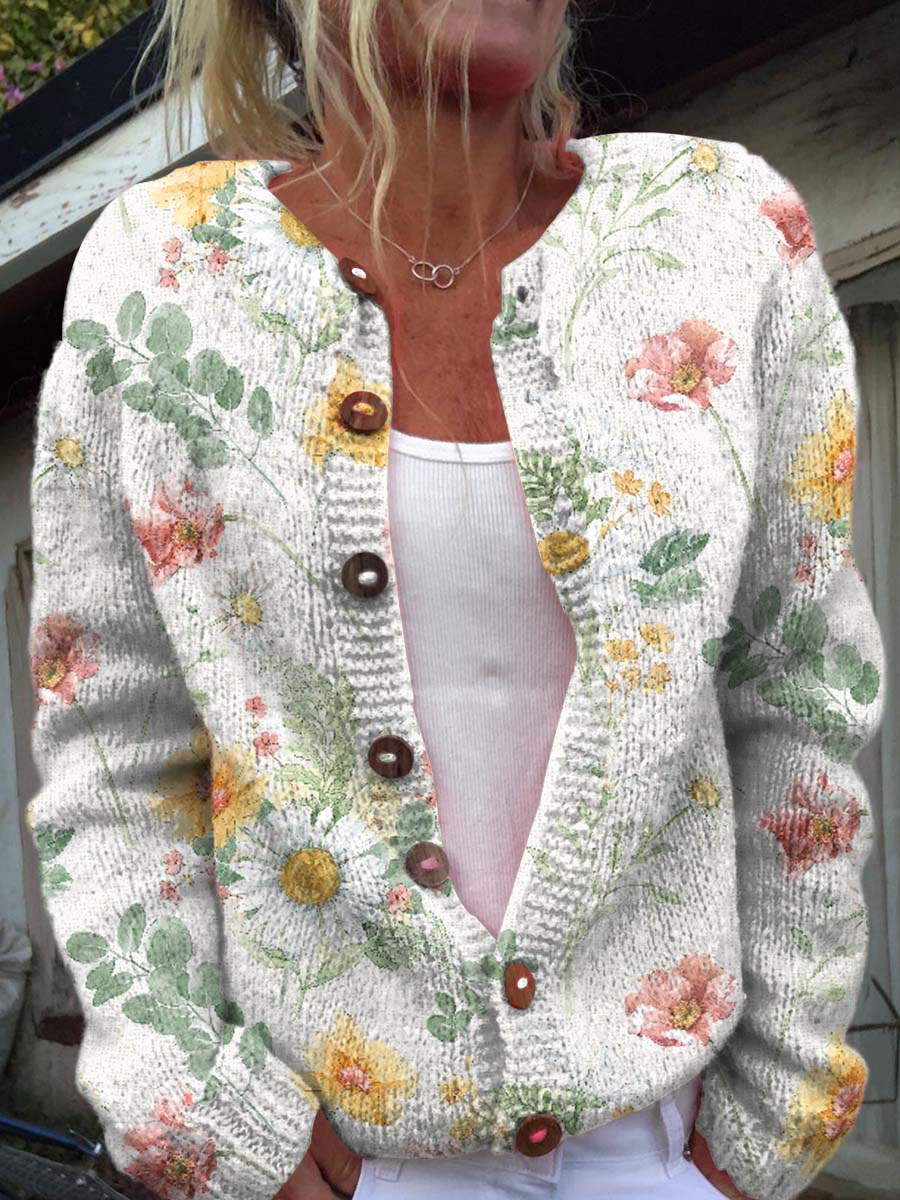 womens-colourful-art-watercolour-flowers-print-buttoned-cardigan-sweater