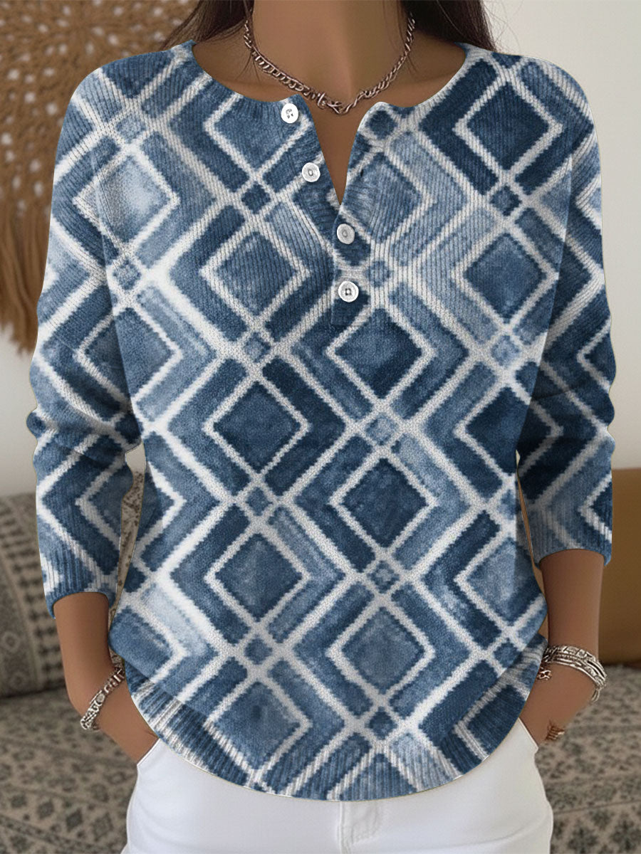 Women's Multicolor Retro Splicing Pattern Art Print Buttoned Cardigan Sweater