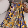 Women's Beautiful Vintage Abstract Sunflower Floral Art Print Cotton Skirt