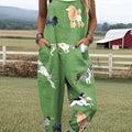 Women's Lovely Dogs Pattern Art Print Casual 100% Cotton Wide Leg Jumpsuit