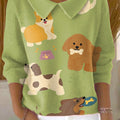 womens-cute-puppy-drawing-art-print-casual-peter-pan-collar-3-4-sleeve-sweater-ljrg