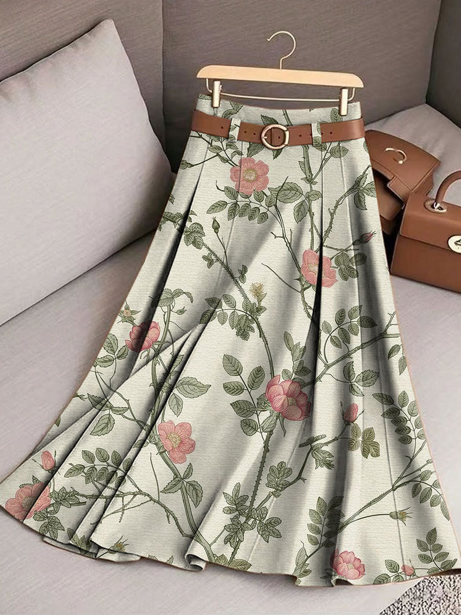 Women's Retro Flowers Pattern Casual Print Cotton Skirt