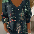 Women's Christmas Tree Pattern Print Casual Pullover Sweater