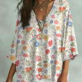 Women's Vintage Flower Art Print V-neck Loose Shirt