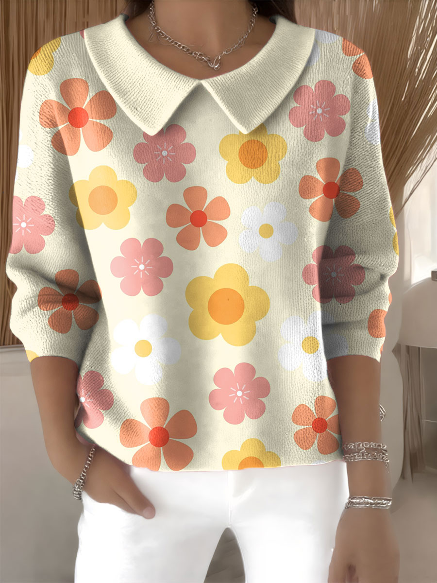 womens-floral-flowers-casual-print-peter-pan-collar-3-4-sleeve-sweater-jf7s