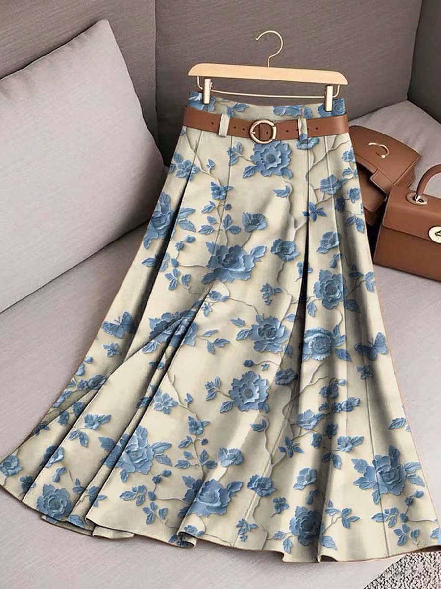 Women's Floral Art Print Casual Cotton Skirt