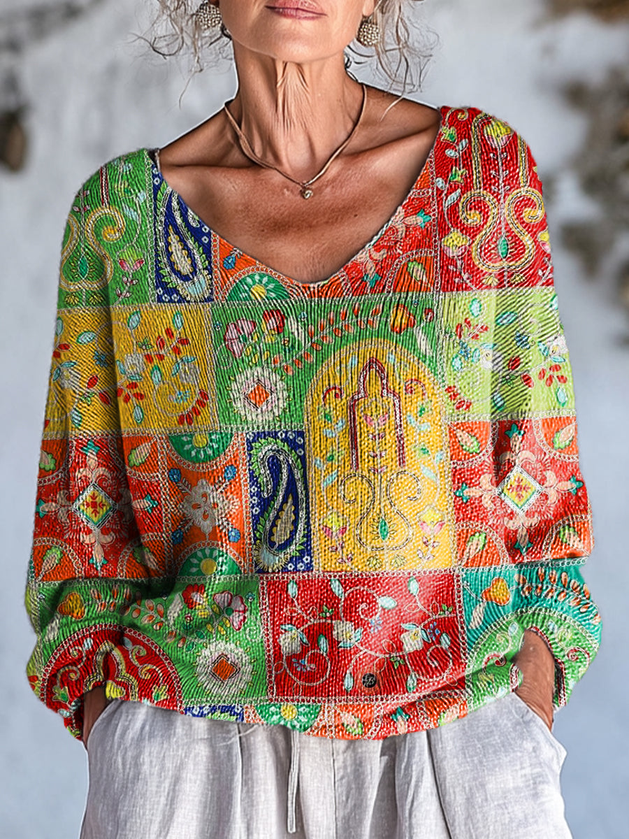 womens-ethnic-colorful-paisley-art-print-casual-pullover-sweater
