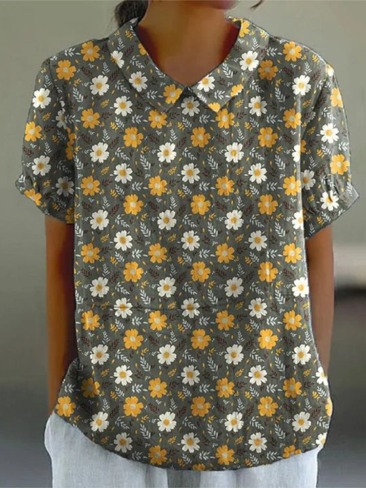 Women'S Fresh Contrast Color Floral Print Shirt