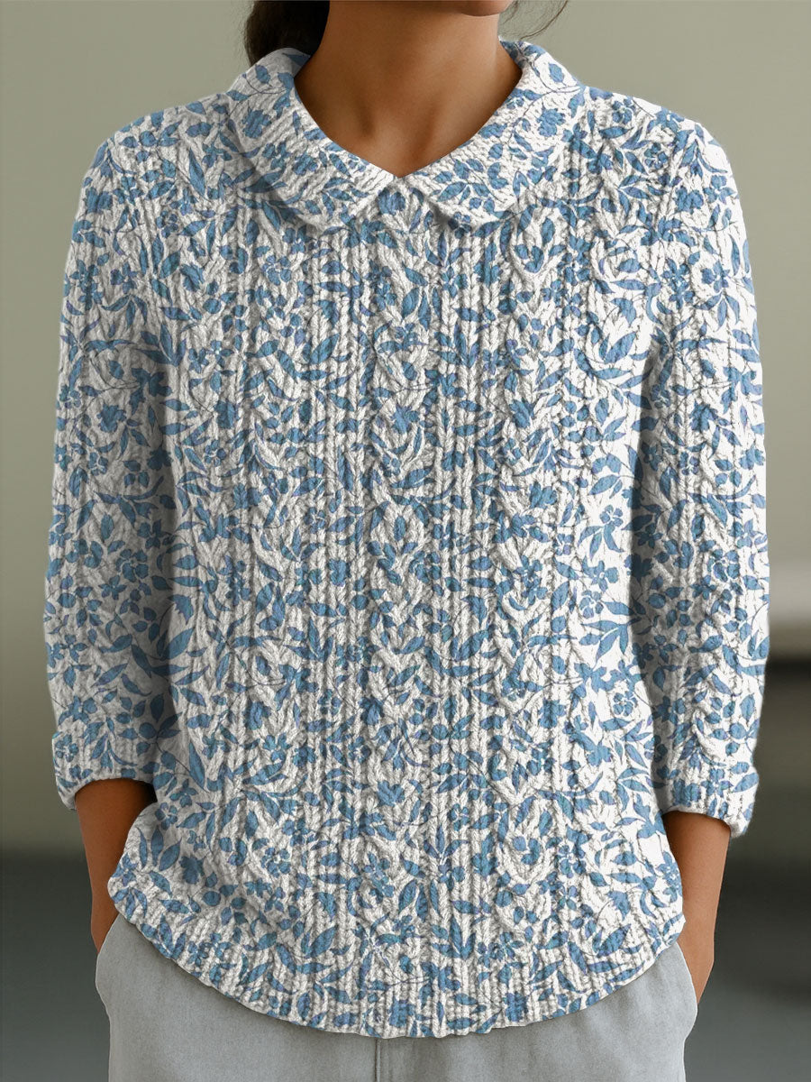 Women's Flowers Casual Peter Pan Collar 3/4 Sleeve Sweater
