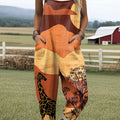 Women's Lovely Giraffe Pattern Art Print Casual 100% Cotton Wide Leg Jumpsuit