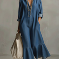 Romantic Ruffled Hem Denim Dress