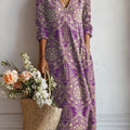 Women's Vintage Floral Pattern Art Print Cotton And Linen Pocket Dress