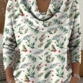 Women's Vintage Christmas-themed Flowers Print Cowl Neck Sweater