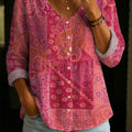 Women's Vintage Floral Pattern Art Print Casual Cotton Linen Shirt