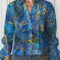 Women's  Vintage Gorgeous Peacock Feathers Art Print Casual  Cotton And Linen Shirt