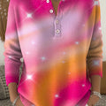 Women's Shiny Gradient Color Art Print Buttoned Cardigan Sweater
