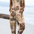 Women's Vintage Flower Art Print Casual 100% Cotton Wide Leg Jumpsuit