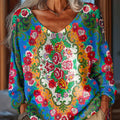 Women's Vintage Ethnic Beautiful Floral Painting Art Print Casual Pullover Sweater