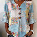 Women's Flower Pattern Art Print Casual Cotton Shirt