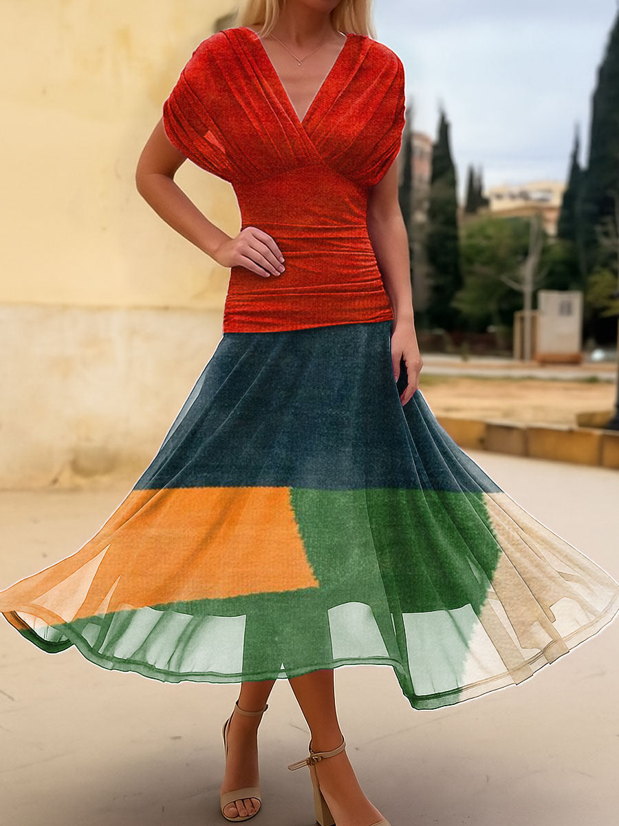 Women's Geometric Color Simple Print Cotton Dress