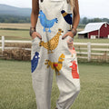 Women's  Funny Chicken Art Print Casual 100% Cotton Wide Leg Jumpsuit