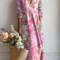 Women's Vintage Floral Art Print Cotton And Linen Pocket Dress