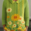 Women's Beautiful Sunflower Flower Painting Art Print Casual Peter Pan Collar 3/4 Sleeve Sweater