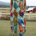 Women's Funny Chick Art Print Casual 100% Cotton Wide Leg Jumpsuit