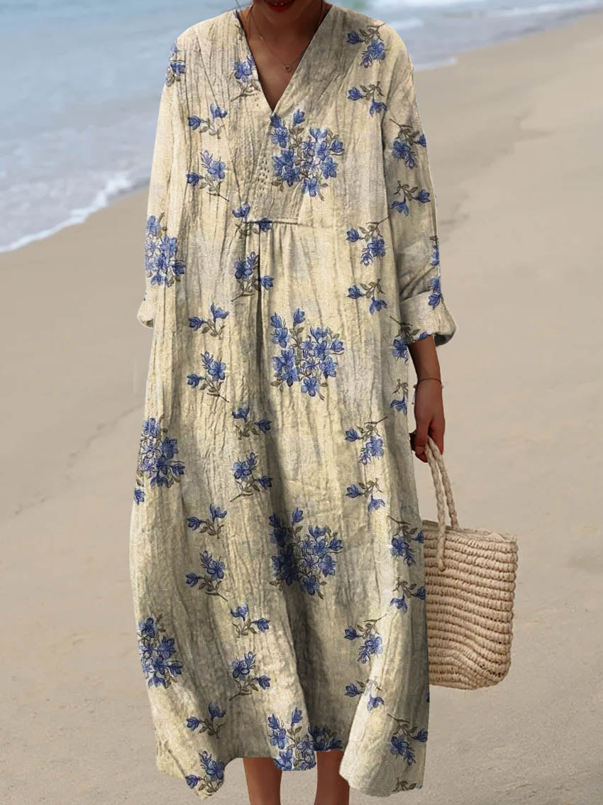 Women's Vintage Lovely Floral Art Pattern Art Print Cotton Dress