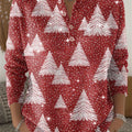 Christmas Tree Pattern Print Henley Neck Sparkling Sequin Sweater