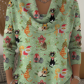 Women's Vintage Christmas Cat Print Sweater Top